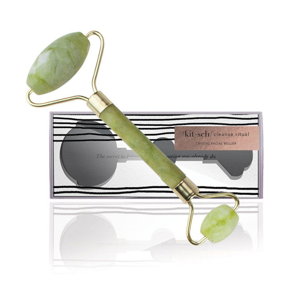 Shop Kitsch Jade Crystal Facial Roller in Canada. This beautiful gemstone roller is used as a gentle way to massage tension and relieve stress from our facial area, help in reducing fine lines, assist with better circulation, and help massage in facial products or essential oils. It's a must have for each and every beauty guru!
