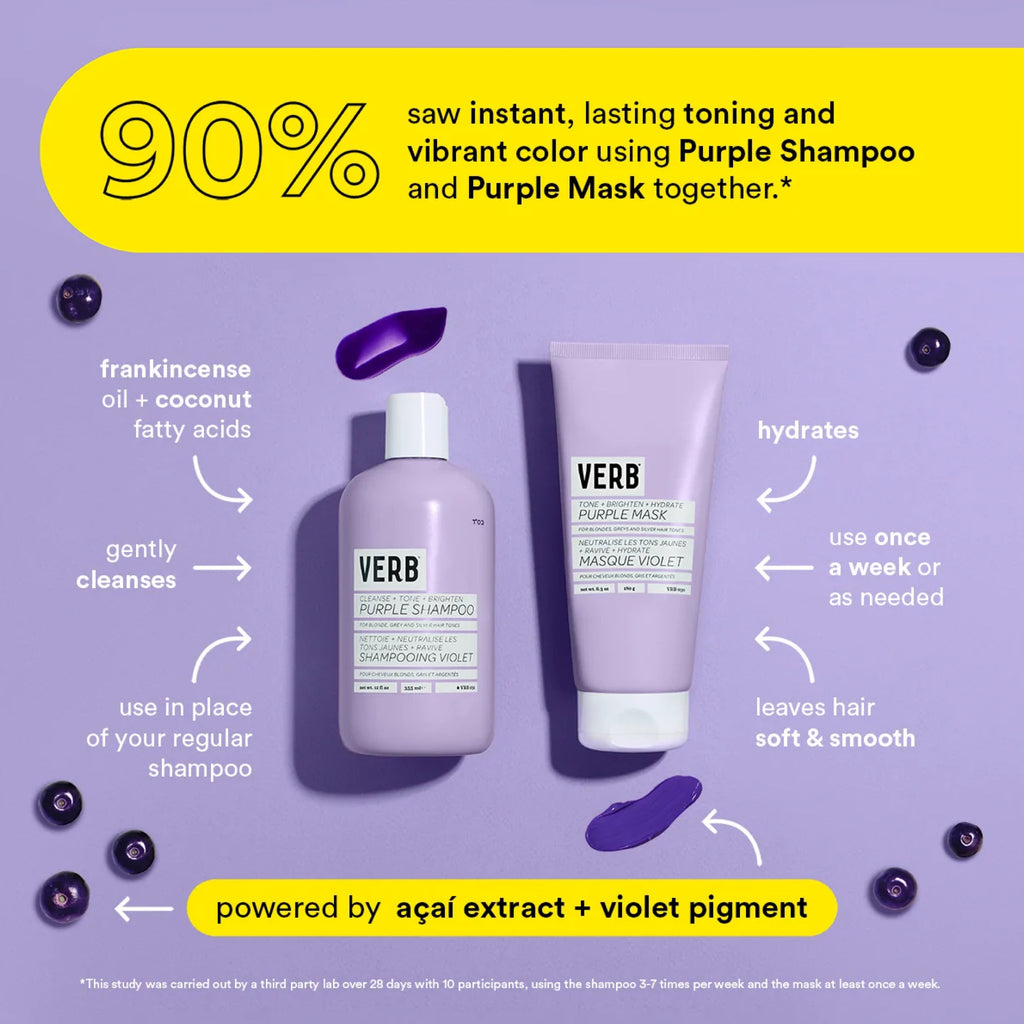 Bye bye brass. This reviving purple hair mask brightens, hydrates and softens while toning yellow hues. Designed to reduce brassiness in colour-treated blonde, grey and silver hair tones.