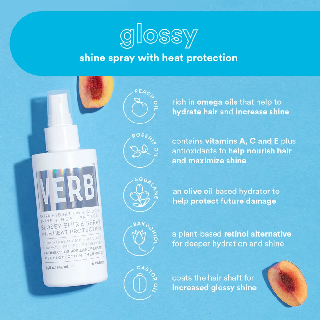 Shine on! An extra moisturizing, multi-tasking shine spray with heat protection. Powered by peach oil, rosehip oil and squalane, this spray leaves hair feeling hydrated with a glass-like shine while protecting hair up to 428 F/220 C.