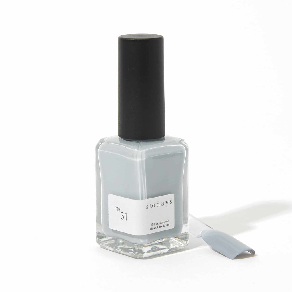 Sundays nail polish in Canada. Non-toxic, 10 free and vegan beauty. Beautiful variety of colours. Classic light grey is perfect for your next manicure / pedicure. It's rich pigment goes on smooth and evenly and lasts for days.