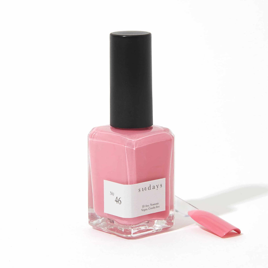 Sundays nail polish in Canada. Non-toxic, 10 free and vegan beauty. Beautiful variety of colours. THis muted pink is perfect for your next pedicure or manicure. It's a beautiful shade of pink.