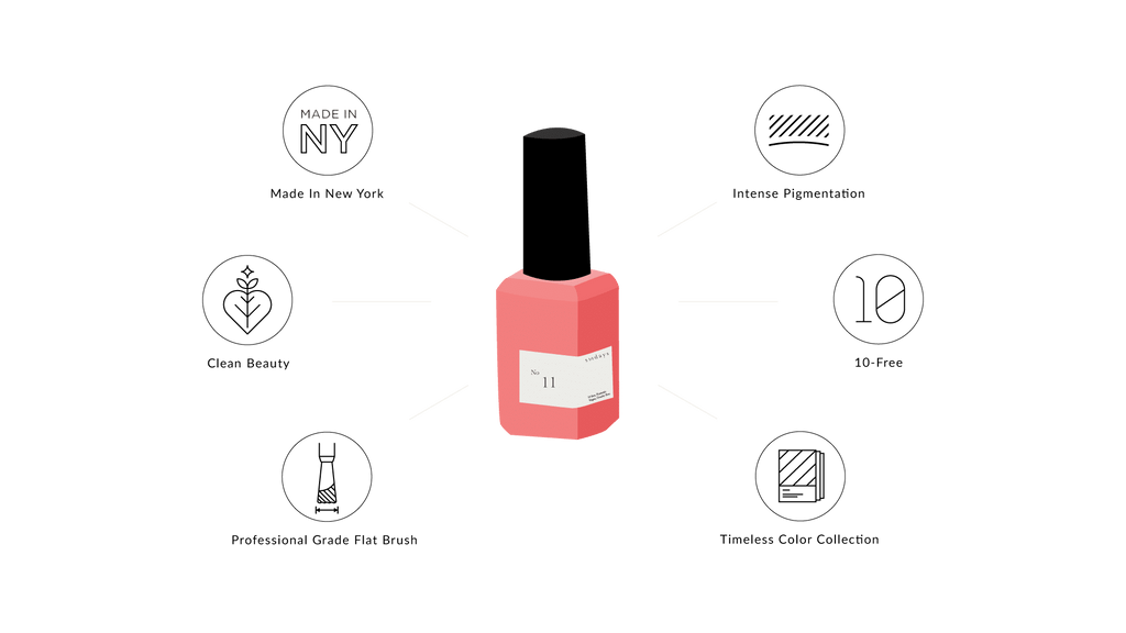 Sundays nail polish in Canada. Non-toxic, 10 free and vegan beauty. Beautiful variety of colours. Pale pink tones and hues for your fingertips. A hot pink hue and pretty flamingo colour.
