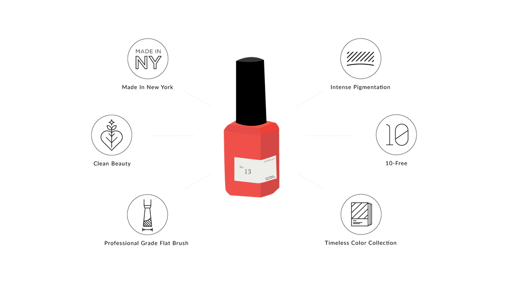 Sundays nail polish in Canada. Non-toxic, 10 free and vegan beauty. Beautiful variety of colours. Orange cherry tones and hues for your fingertips. A bright pop of red for summer.