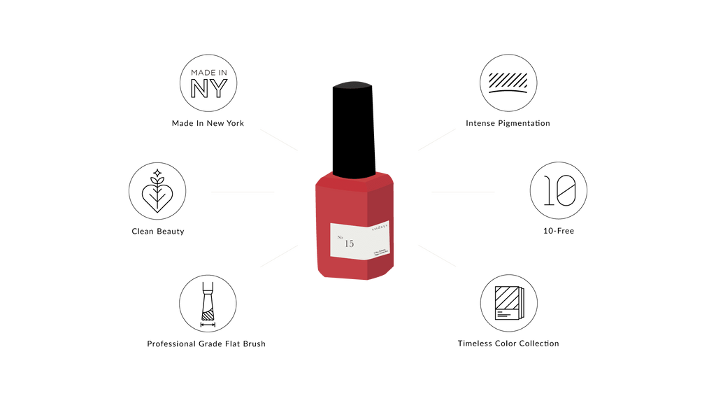 Sundays nail polish in Canada. Non-toxic, 10 free and vegan beauty. Beautiful variety of colours. A perfect classic red colour for your fingertips. A punch of reddish tones for fall every look.