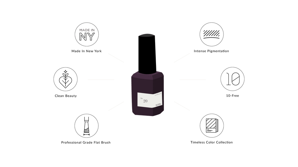Sundays nail polish in Canada. Non-toxic, 10 free and vegan beauty. Beautiful variety of colours. A beautiful deep aubergine purple is perfect for a fun twist on a dark touch for your fingertips.
