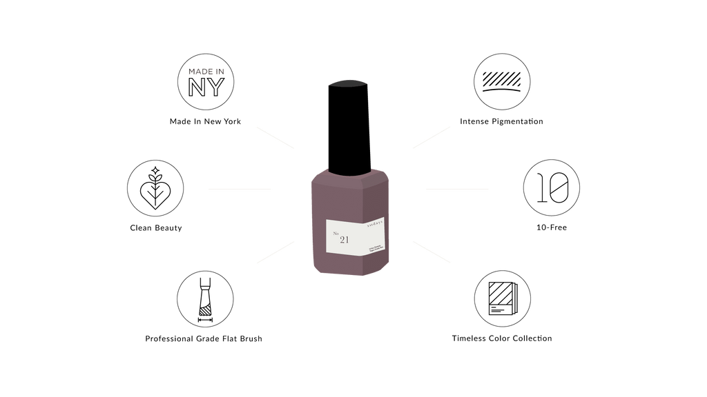 Sundays nail polish in Canada. Non-toxic, 10 free and vegan beauty. Beautiful variety of colours. A cool but warm purple grey for fall. We love this colour for your fingertips and it makes the perfect manicure.