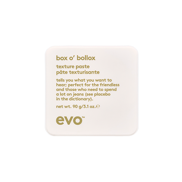 EVO Box O' Bollox Texture Paste 3.1 oz. vegan / cruelty free / made without sulfates, parabens or gluten. This texture paste that provides extra strong hold with an extremely matte finish. It creates structured looks that remain in place. 