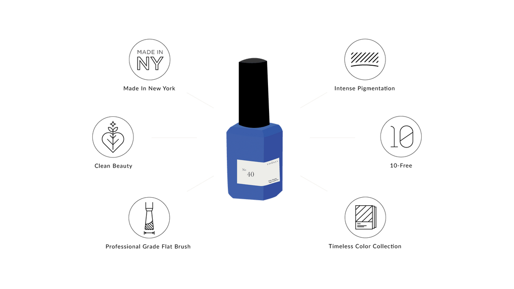 Sundays nail polish in Canada. Non-toxic, 10 free and vegan beauty. Beautiful variety of colours. This fun cobalt blue is the perfect pop of colour on your fingertips. So fun, so hip and modern for your next manicure or pedicure.