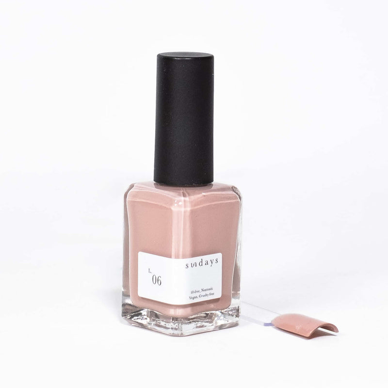 Shop Sundays Studio nail polish in Canada. A beautiful selection of colours from neutral hues to bright pops of colour. Polishes are vegan, cruelty free & non-toxic. The perfect balance of this creamy beige hue is a staple color for all skin tones and makes you feel extra special with a touch of sparkle for a glow.