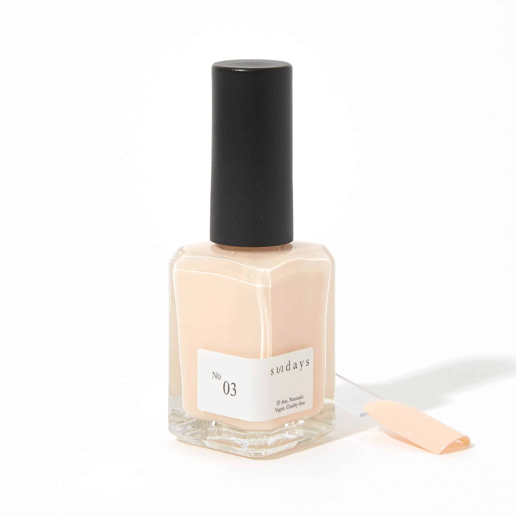 Sundays nail polish in Canada. Non-toxic, 10 free and vegan beauty. Beautiful variety of colours. Opaque creamy pink. Pale cream pastel.