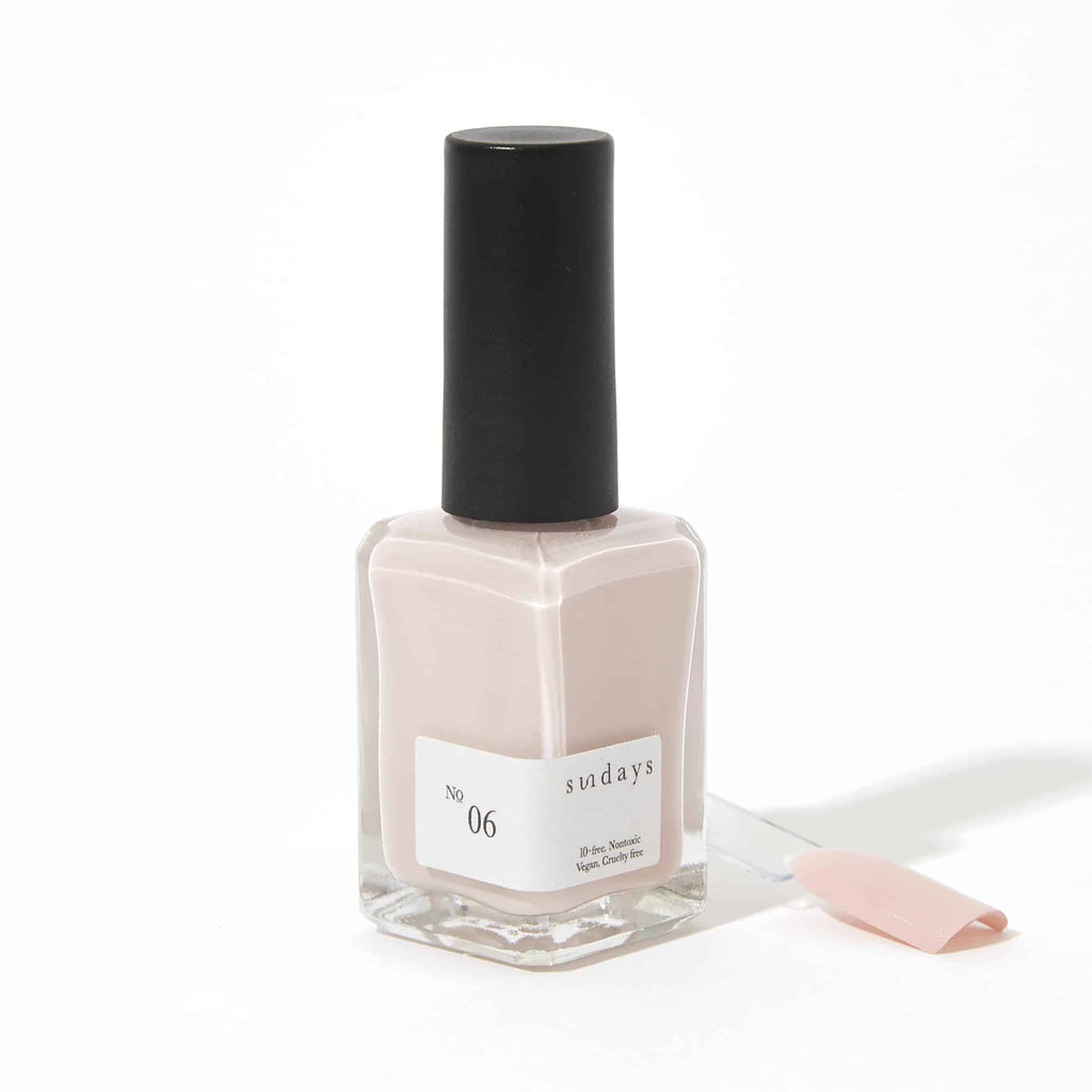 Sundays nail polish in Canada. Non-toxic, 10 free and vegan beauty. Beautiful variety of colours. Creamy beige with hints of pale pastel pink.