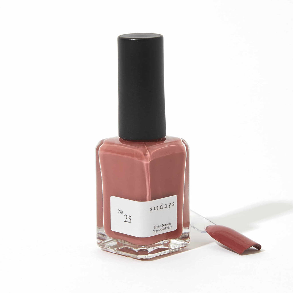 Sundays nail polish in Canada. Non-toxic, 10 free and vegan beauty. Beautiful variety of colours. Love this baked clay colour for your fingertips. So pretty yet rich and creamy. Perfect for your next manicure or pedicure