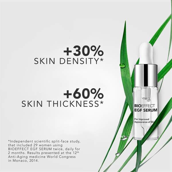The BIOEFFECT EGF Serum is suitable for all skin types and combats dry skin.