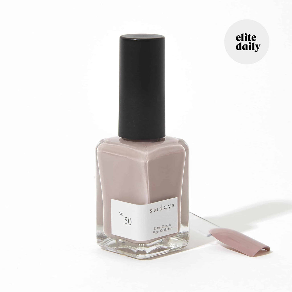 Sundays nail polish in Canada. Non-toxic, 10 free and vegan beauty. Beautiful variety of colours. This gorgeous creamy grey / gray colour is a best seller. It's rich pigment will go on your next manicure or pedicure and last for days without peeling or chipping.